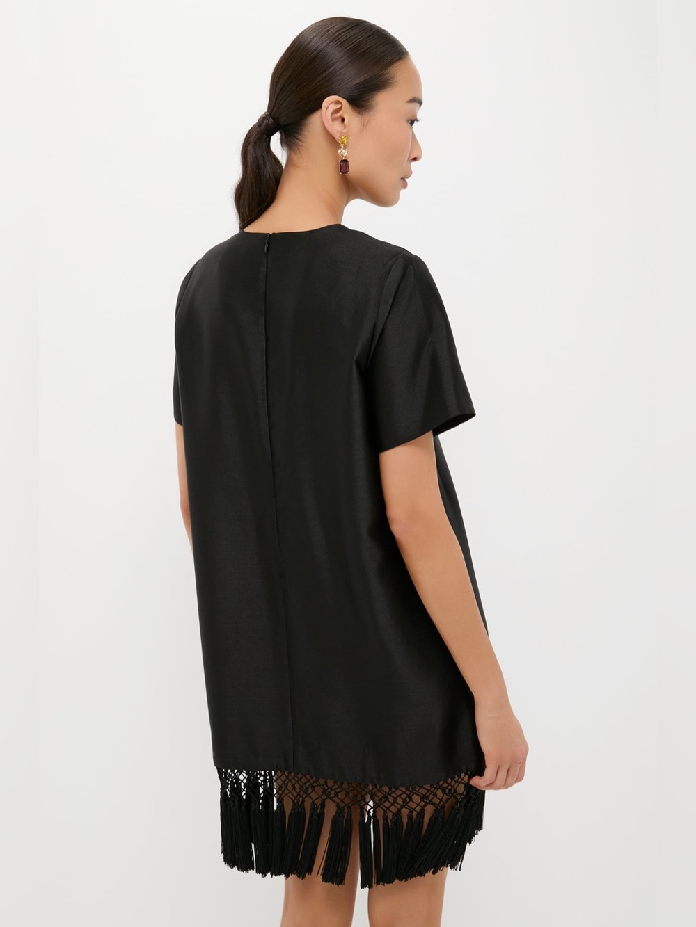Tuckernuck black dupioni tassel downing short sleeve lined dress small - Picture 3 of 7